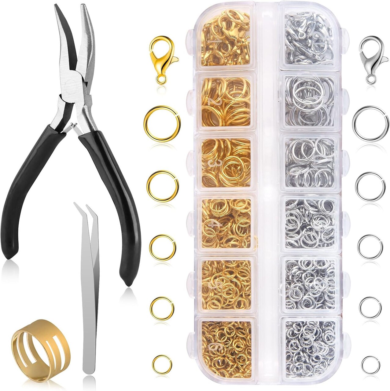 1200Pcs Silver and Gold with Pliers Jump Rings Jewelry Making Kit and Necklace Clasps Kit ,for Jewelry Making and Necklace Repair Supplies